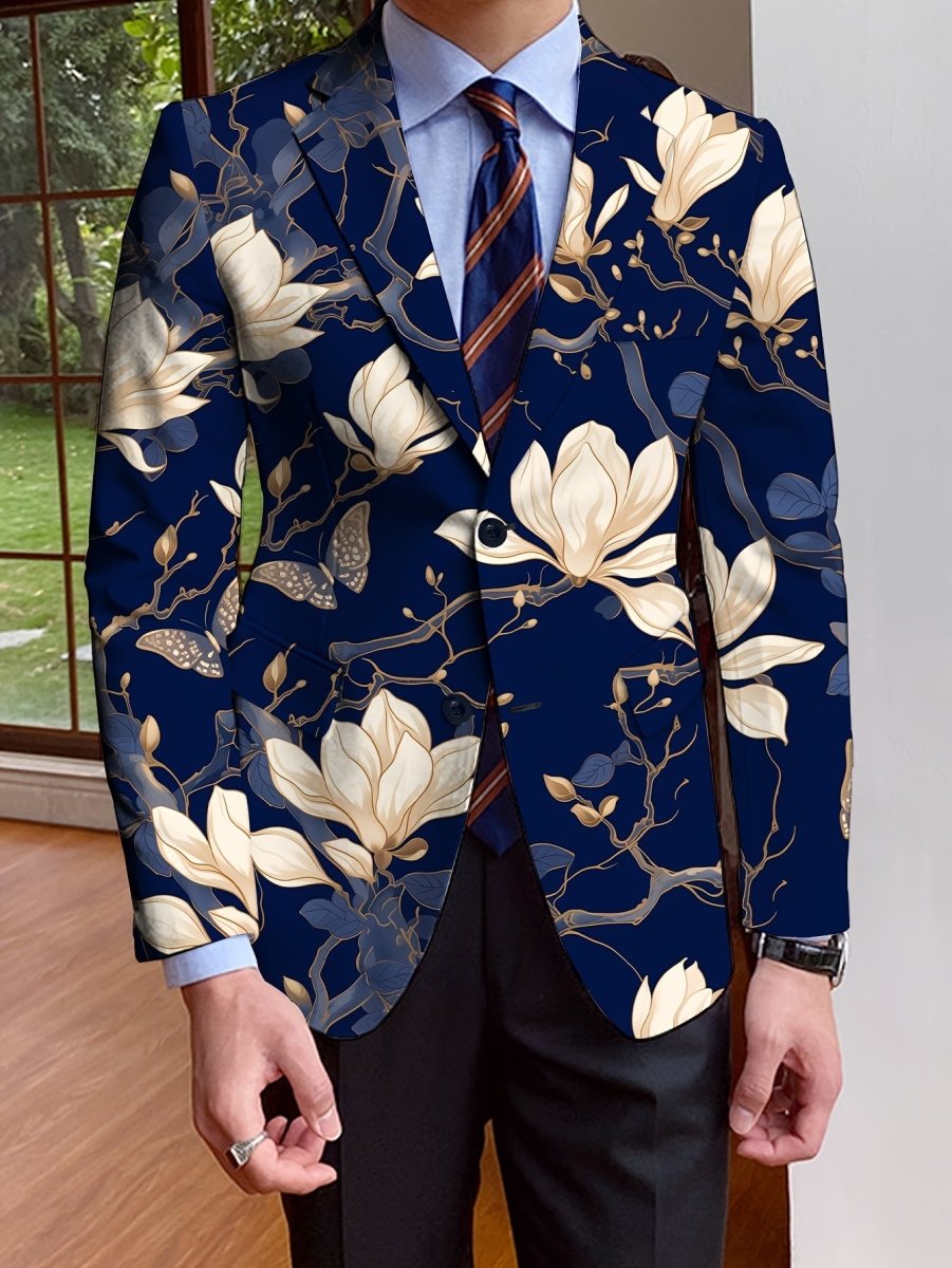 Men's Floral Print Blazer With Full - Length Sleeves, Single - Breasted Autumn/Winter Suit Jacket, Mature Style - SHOWLU FASHION STORE