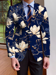 Men's Floral Print Blazer With Full - Length Sleeves, Single - Breasted Autumn/Winter Suit Jacket, Mature Style - SHOWLU FASHION STORE