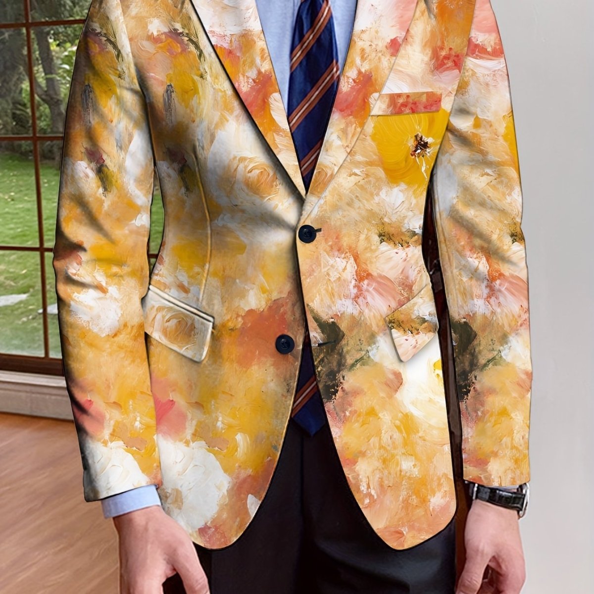 Men's Floral Print Blazer With Full - Length Sleeves, Single - Breasted Autumn/Winter Suit Jacket, Mature Style - SHOWLU FASHION STORE