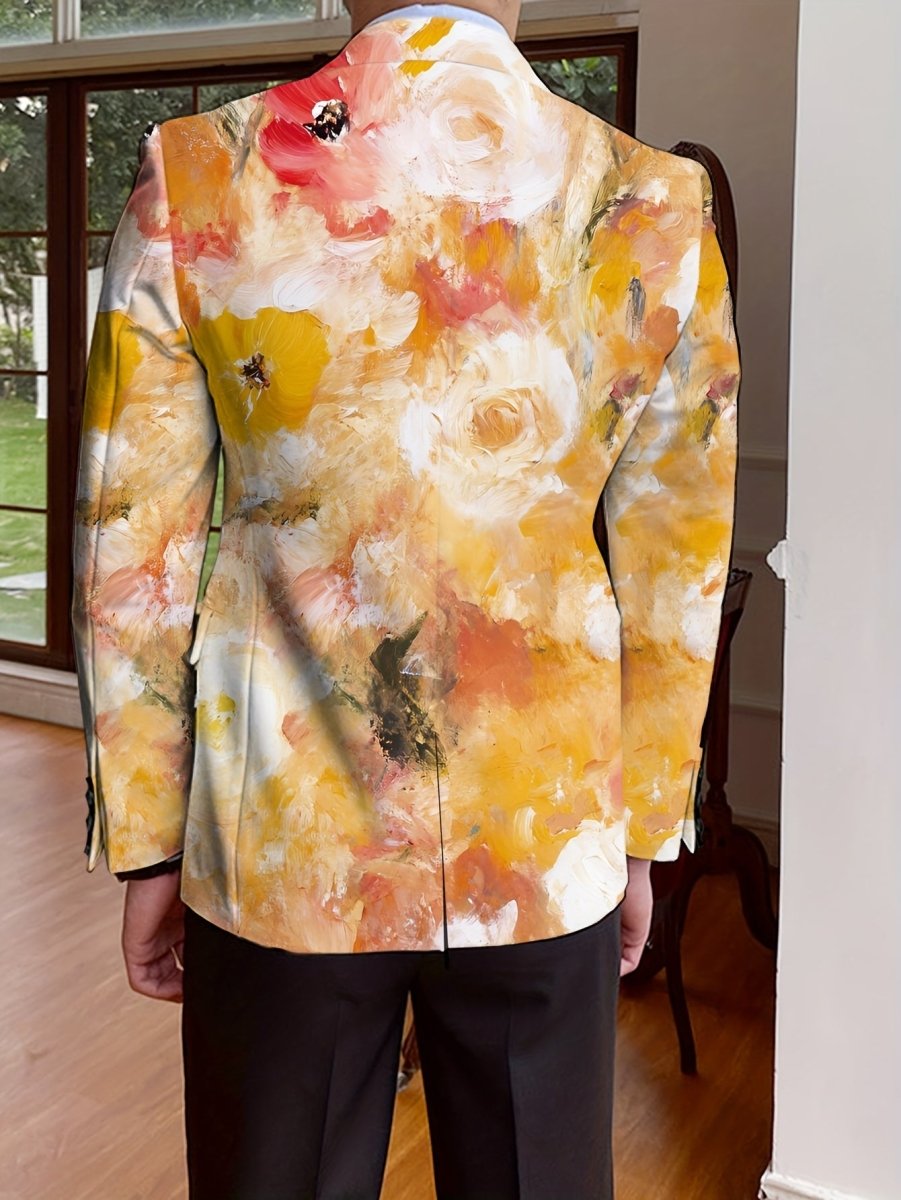 Men's Floral Print Blazer With Full - Length Sleeves, Single - Breasted Autumn/Winter Suit Jacket, Mature Style - SHOWLU FASHION STORE