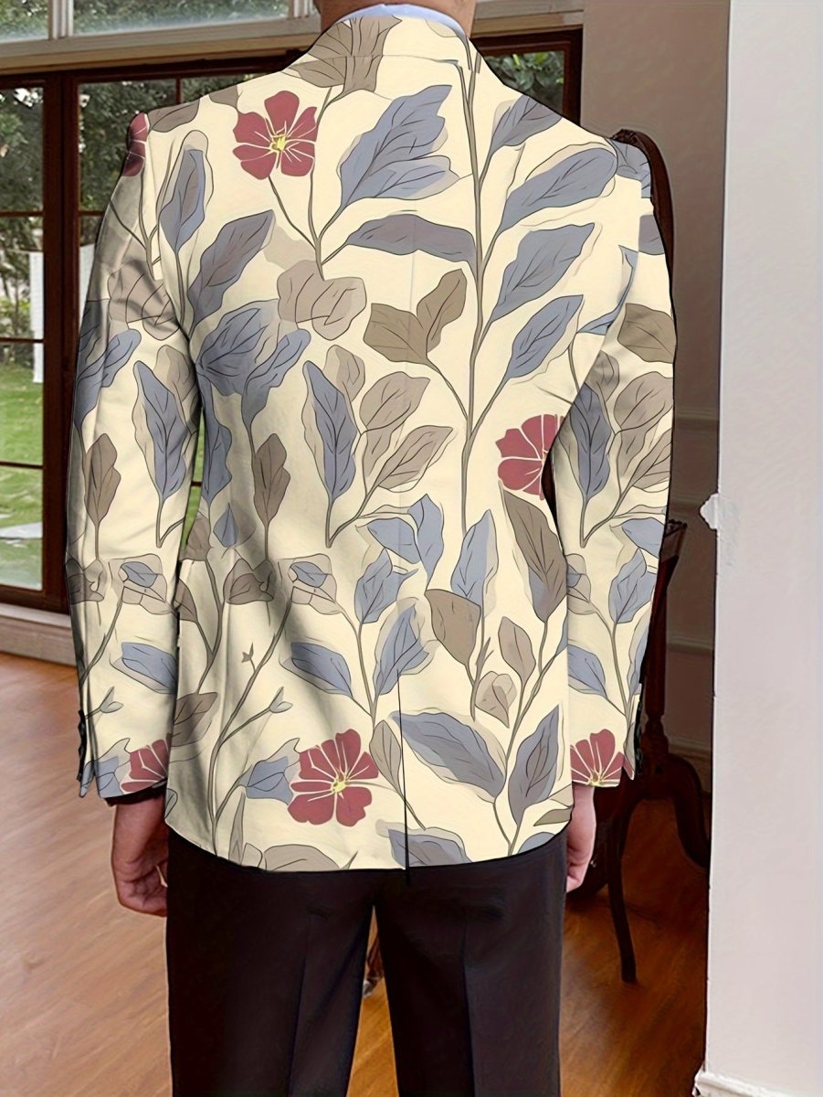 Men's Floral Print Blazer With Full - Length Sleeves, Single - Breasted Autumn/Winter Suit Jacket, Mature Style - SHOWLU FASHION STORE