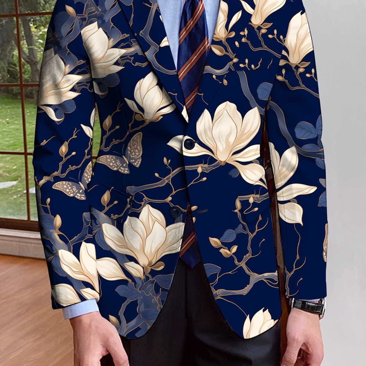 Men's Floral Print Blazer With Full - Length Sleeves, Single - Breasted Autumn/Winter Suit Jacket, Mature Style - SHOWLU FASHION STORE