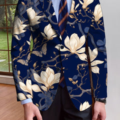 Men's Floral Print Blazer With Full - Length Sleeves, Single - Breasted Autumn/Winter Suit Jacket, Mature Style - SHOWLU FASHION STORE