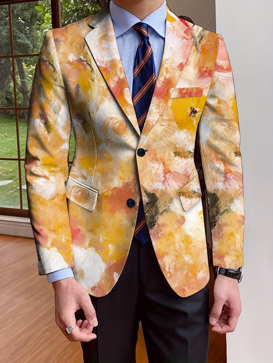 Men's Floral Print Blazer With Full - Length Sleeves, Single - Breasted Autumn/Winter Suit Jacket, Mature Style - SHOWLU FASHION STORE