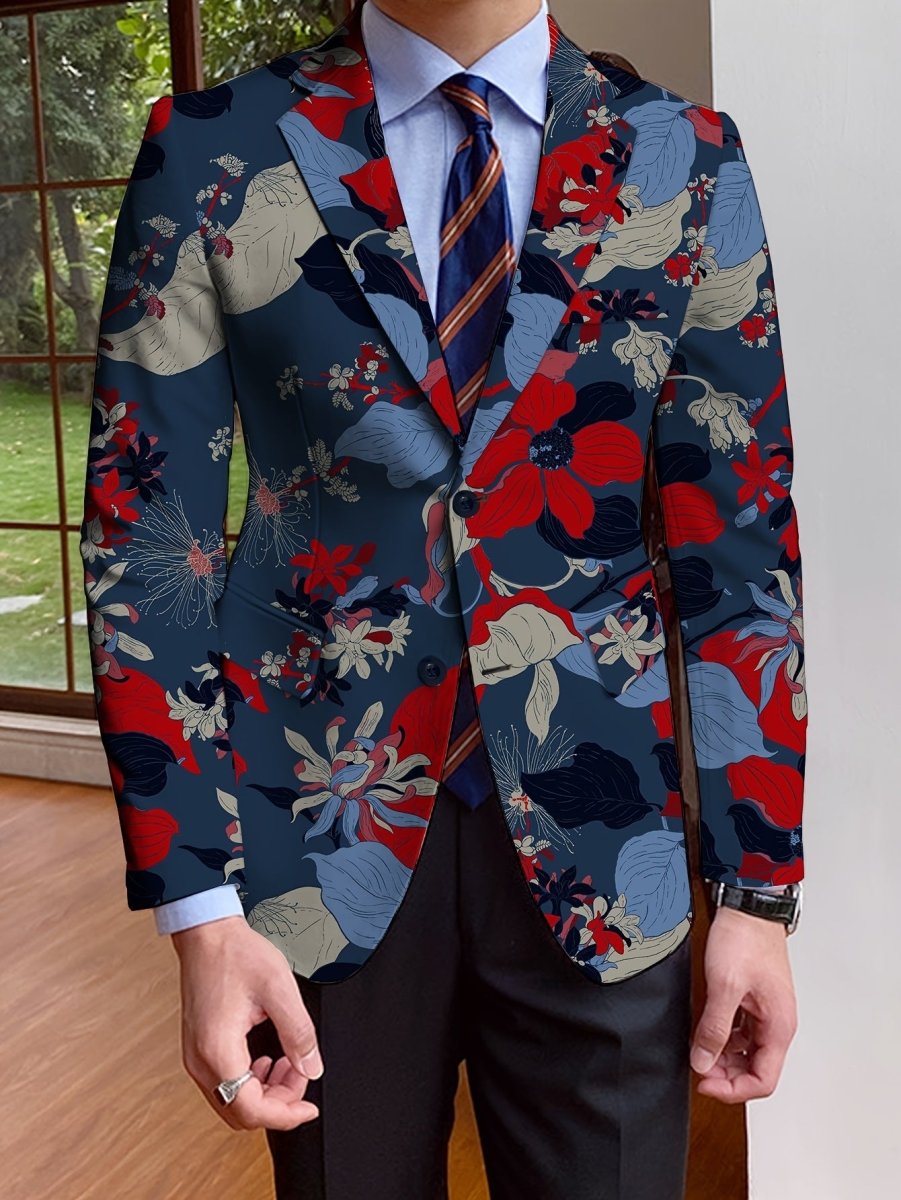 Men's Floral Print Blazer With Full - Length Sleeves, Single - Breasted Autumn/Winter Suit Jacket, Mature Style - SHOWLU FASHION STORE