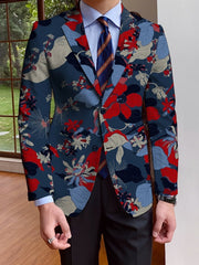 Men's Floral Print Blazer With Full - Length Sleeves, Single - Breasted Autumn/Winter Suit Jacket, Mature Style - SHOWLU FASHION STORE