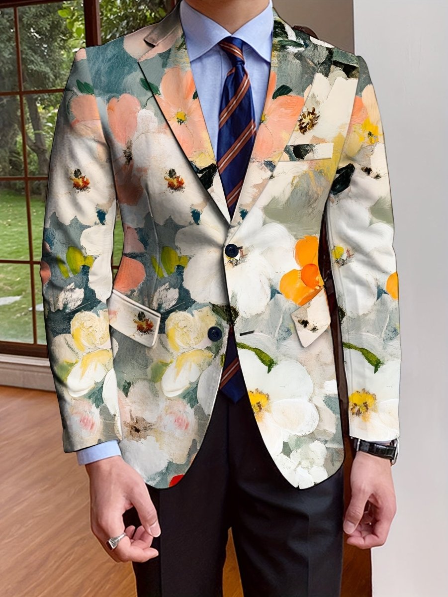 Men's Floral Print Blazer With Full - Length Sleeves, Single - Breasted Autumn/Winter Suit Jacket, Mature Style - SHOWLU FASHION STORE