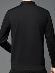 Men's Geometric Graphic Print Golf Shirt, Casual Fake Two - piece Long Sleeve Shirt For Winter Fall Outdoor - SHOWLU FASHION STORE