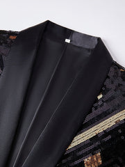 Men'S Geometric - Patterned Black Golden Sequin Suit Jacket, 100% Polyester Long Sleeve Party Shawl Collar with Pockets, Regular Fit Woven Performance Dress for All Seasons - SHOWLU FASHION STORE