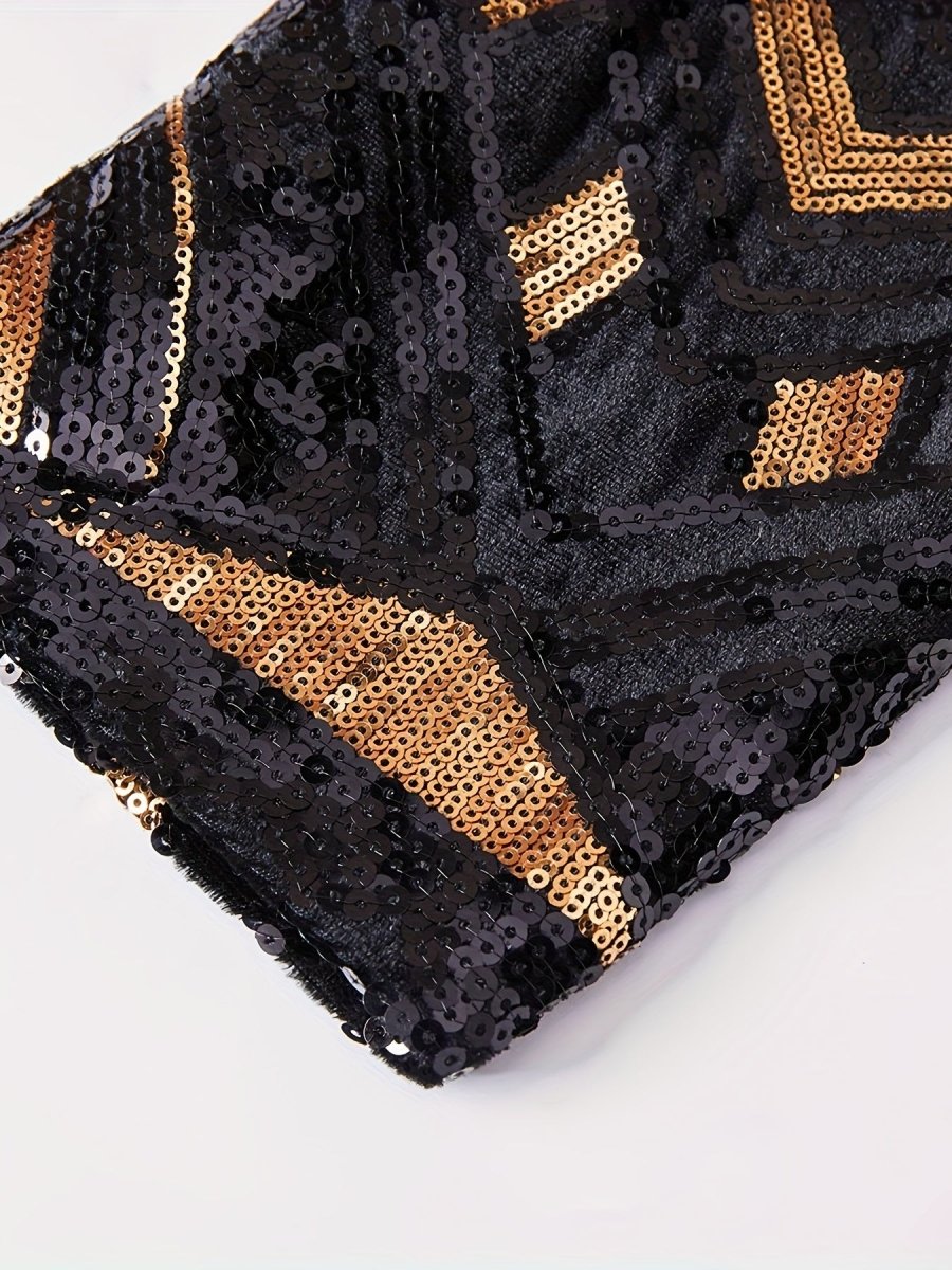 Men'S Geometric - Patterned Black Golden Sequin Suit Jacket, 100% Polyester Long Sleeve Party Shawl Collar with Pockets, Regular Fit Woven Performance Dress for All Seasons - SHOWLU FASHION STORE