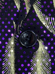 Men's Glittering Purple & Golden Paisley Party Blazer - Stylish One - Piece Suit Jacket with Black Lapels, Long Sleeves, and Side Pockets for Formal Events - SHOWLU FASHION STORE