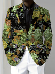 Men's Gothic Skull Print Blazer, Polyester Stretch Fabric, Regular Fit, Long Sleeve, No Belt, Button Detail, Suit Jacket for Mature Men, All - Season Wear - SHOWLU FASHION STORE