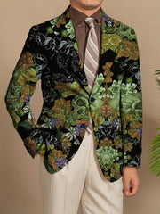 Men's Gothic Skull Print Blazer, Polyester Stretch Fabric, Regular Fit, Long Sleeve, No Belt, Button Detail, Suit Jacket for Mature Men, All - Season Wear - SHOWLU FASHION STORE