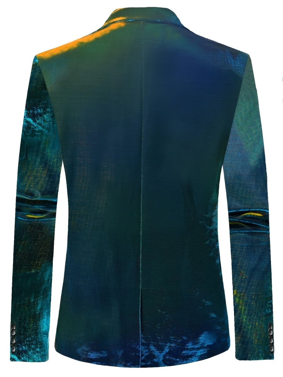 Men's Gradient Color Party Blazer - Two Button Suit Jacket with Flap Pockets, Dark Green to Blue Ombre Design, Perfect for Weddings, Events, and All - Season Wear, Party Wear Jacket | Formal Event Clothing | Smooth Texture Blaz - SHOWLU FASHION STORE