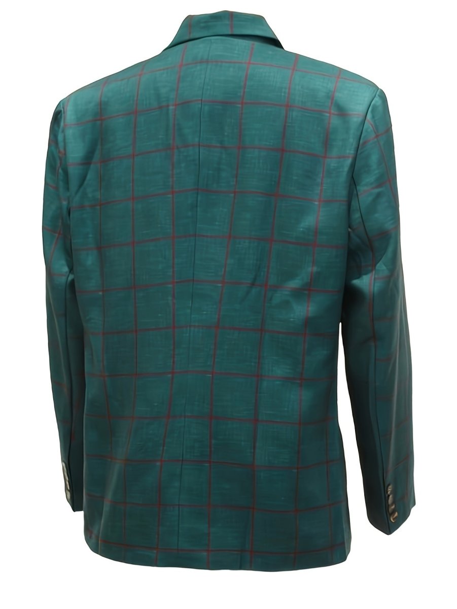 Men's Green Striped Blazer with Double - Breasted Design & Matching Pants - Lightweight Polyester, Machine Washable, Perfect for Spring & Fall Business Attire - SHOWLU FASHION STORE