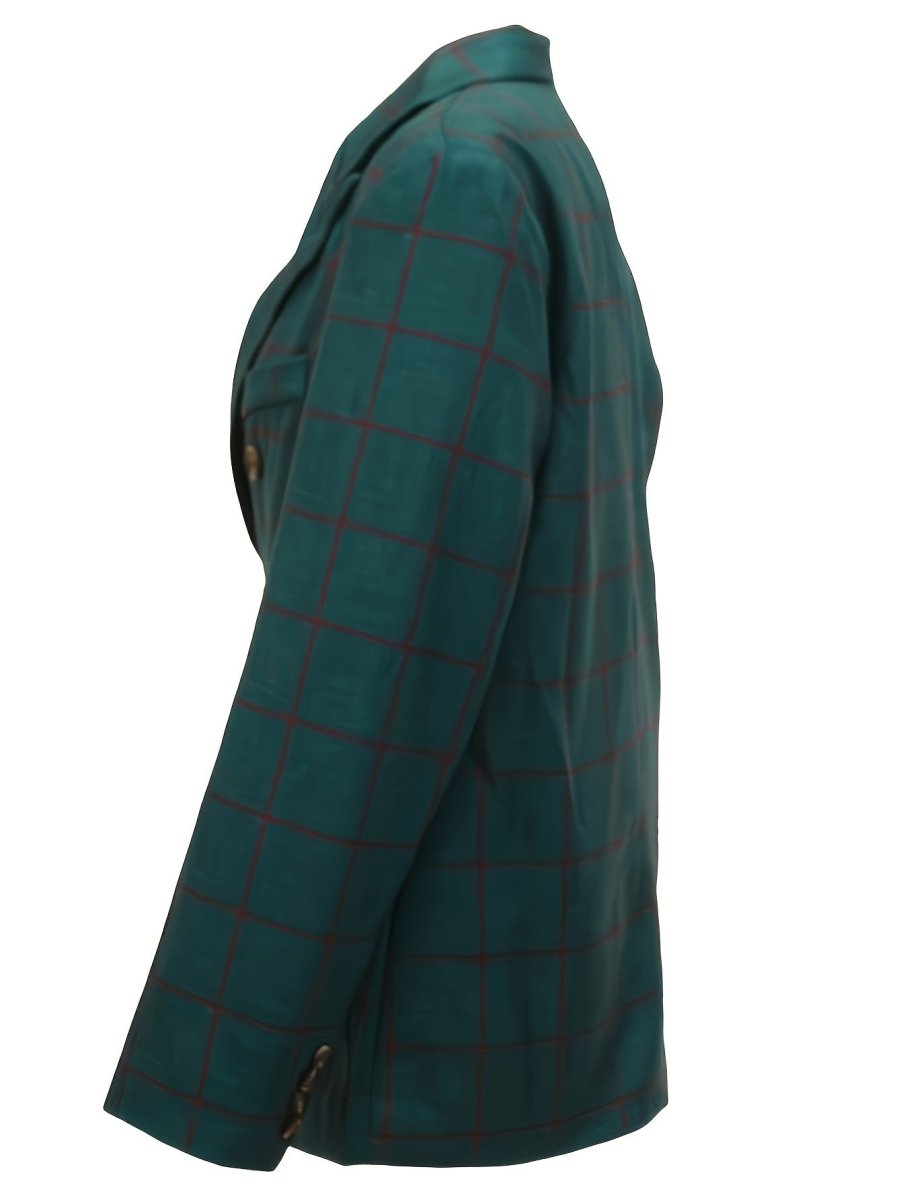 Men's Green Striped Blazer with Double - Breasted Design & Matching Pants - Lightweight Polyester, Machine Washable, Perfect for Spring & Fall Business Attire - SHOWLU FASHION STORE
