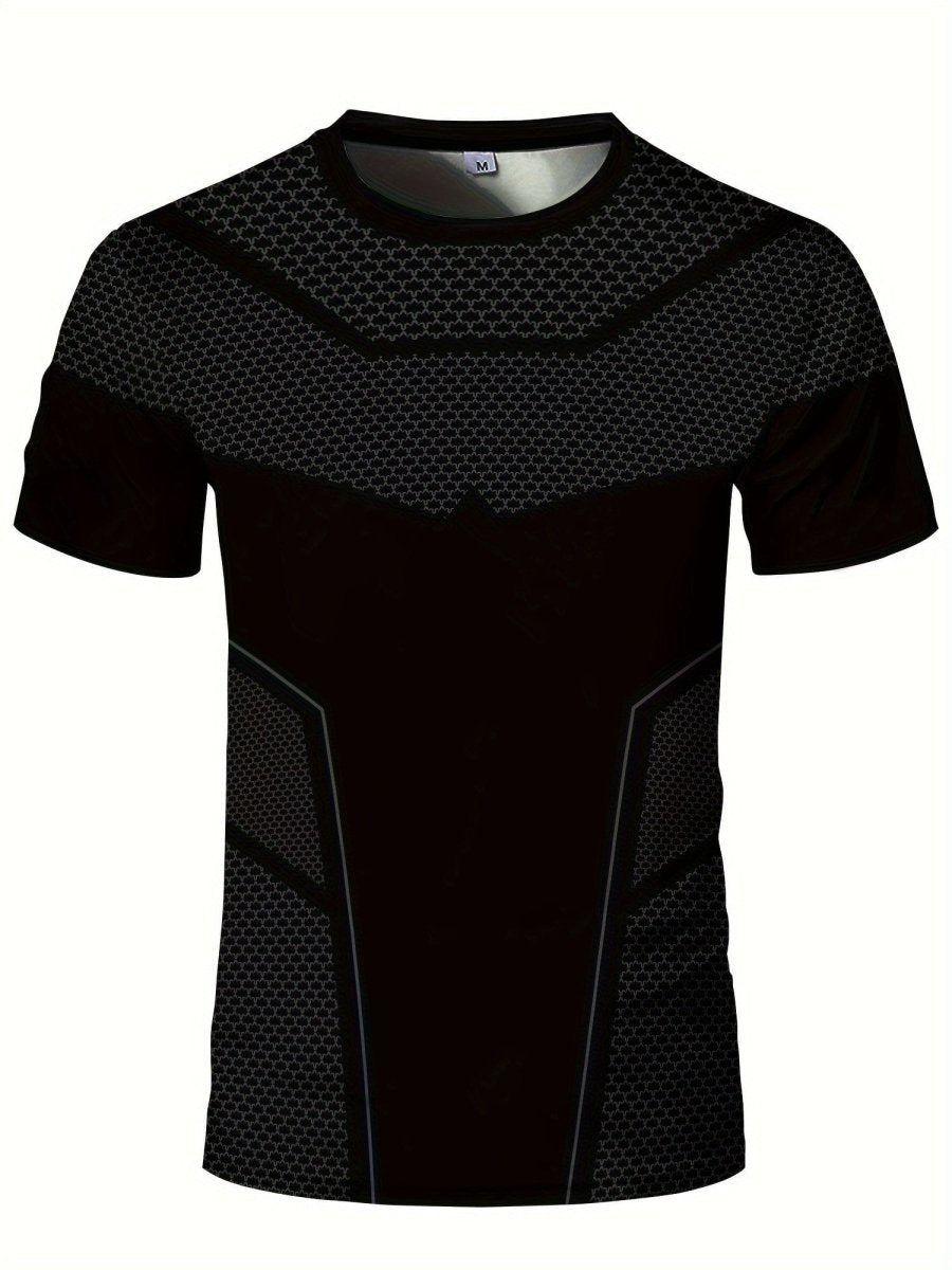 Men's High - Elasticity Geometric Print T-Shirt - Quick - Dry, Breathable Activewear for Fitness & Training, Perfect Summer Gift - SHOWLU FASHION STORE