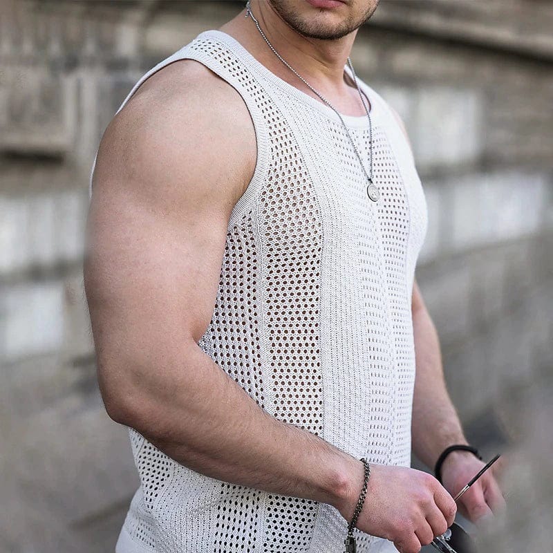 Men's Knitted Hollow Vest Cut Out Knitwear Men's Sleeveless Slim Knit Vest - SHOWLU FASHION STORE