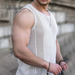 Men's Knitted Hollow Vest Cut Out Knitwear Men's Sleeveless Slim Knit Vest - SHOWLU FASHION STORE