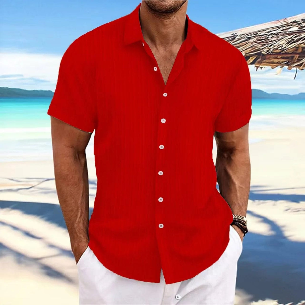 Men's Linen Striped Jacquard Casual Shirt - SHOWLU FASHION STORE