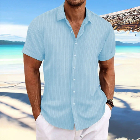 Men's Linen Striped Jacquard Casual Shirt - SHOWLU FASHION STORE