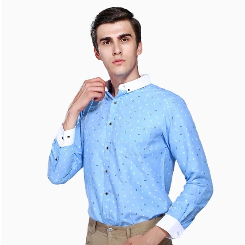 Men's Long Sleeve Printed Casual Shirt Fashion Trun - down Collar Wedding Party Shirts Soft Hawaiian Holiday Summer Shirt - SHOWLU FASHION STORE