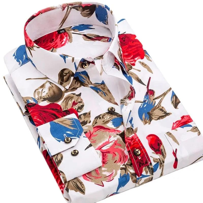 Men's Long Sleeve Printed Casual Shirt Fashion Trun - down Collar Wedding Party Shirts Soft Hawaiian Holiday Summer Shirt - SHOWLU FASHION STORE