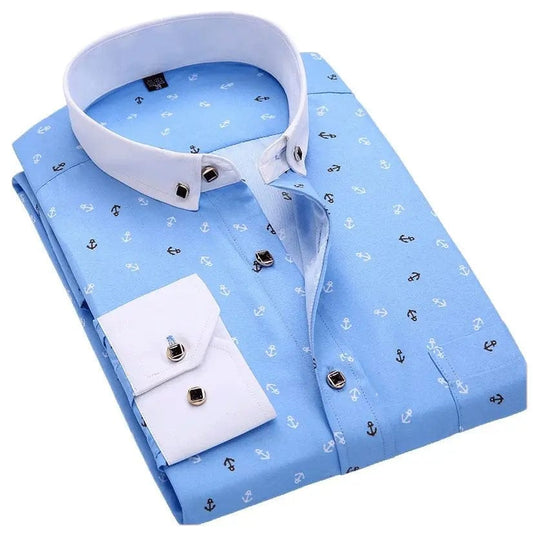 Men's Long Sleeve Printed Casual Shirt Fashion Trun - down Collar Wedding Party Shirts Soft Hawaiian Holiday Summer Shirt - SHOWLU FASHION STORE