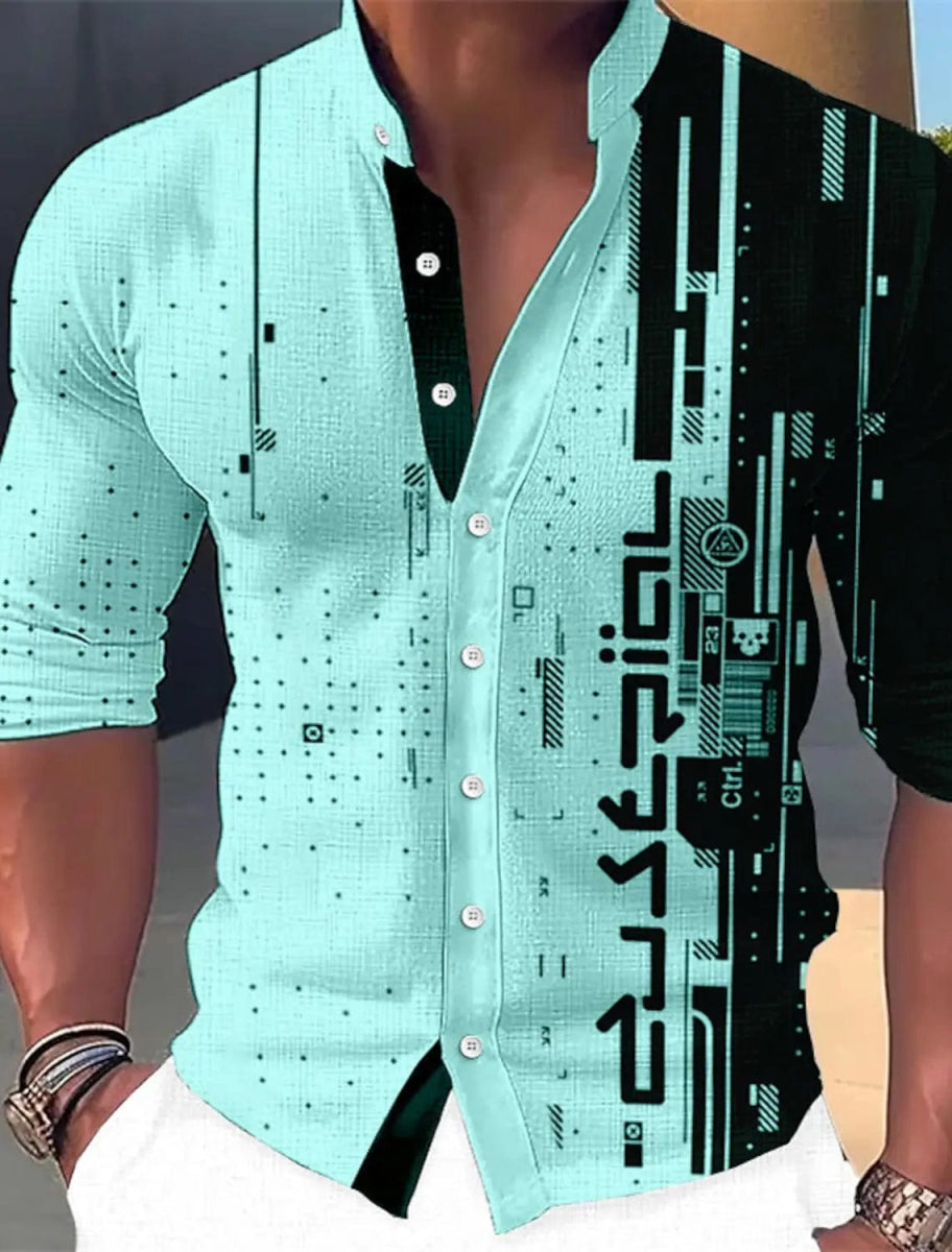Men's Long Sleeve Shirt Graphic Print Geometric Stand Collar Outdoor Street Long Sleeve Print Fashion Clothing Design Casual - SHOWLU FASHION STORE