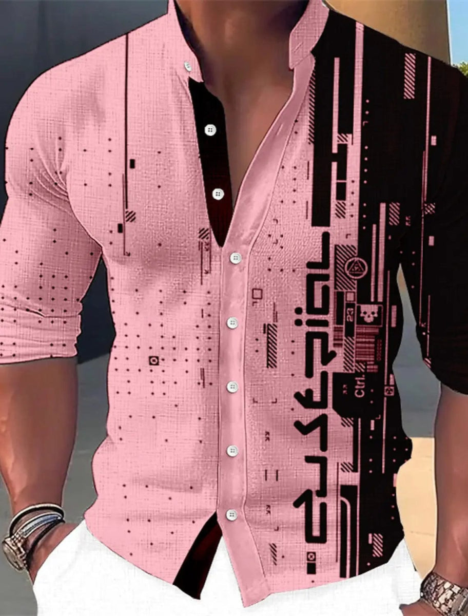 Men's Long Sleeve Shirt Graphic Print Geometric Stand Collar Outdoor Street Long Sleeve Print Fashion Clothing Design Casual - SHOWLU FASHION STORE