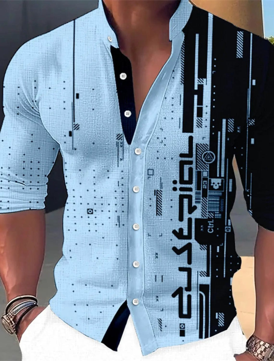 Men's Long Sleeve Shirt Graphic Print Geometric Stand Collar Outdoor Street Long Sleeve Print Fashion Clothing Design Casual - SHOWLU FASHION STORE