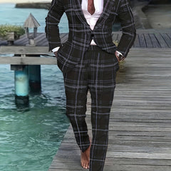 Men'S Plus Size Casual Suit, Striped Polyester 100% Workwear, Non - Stretch Woven Lapel Collar, Skinny Fit with Pockets, All - Season 120g/m² Fabric Weight, Lining Included - SHOWLU FASHION STORE