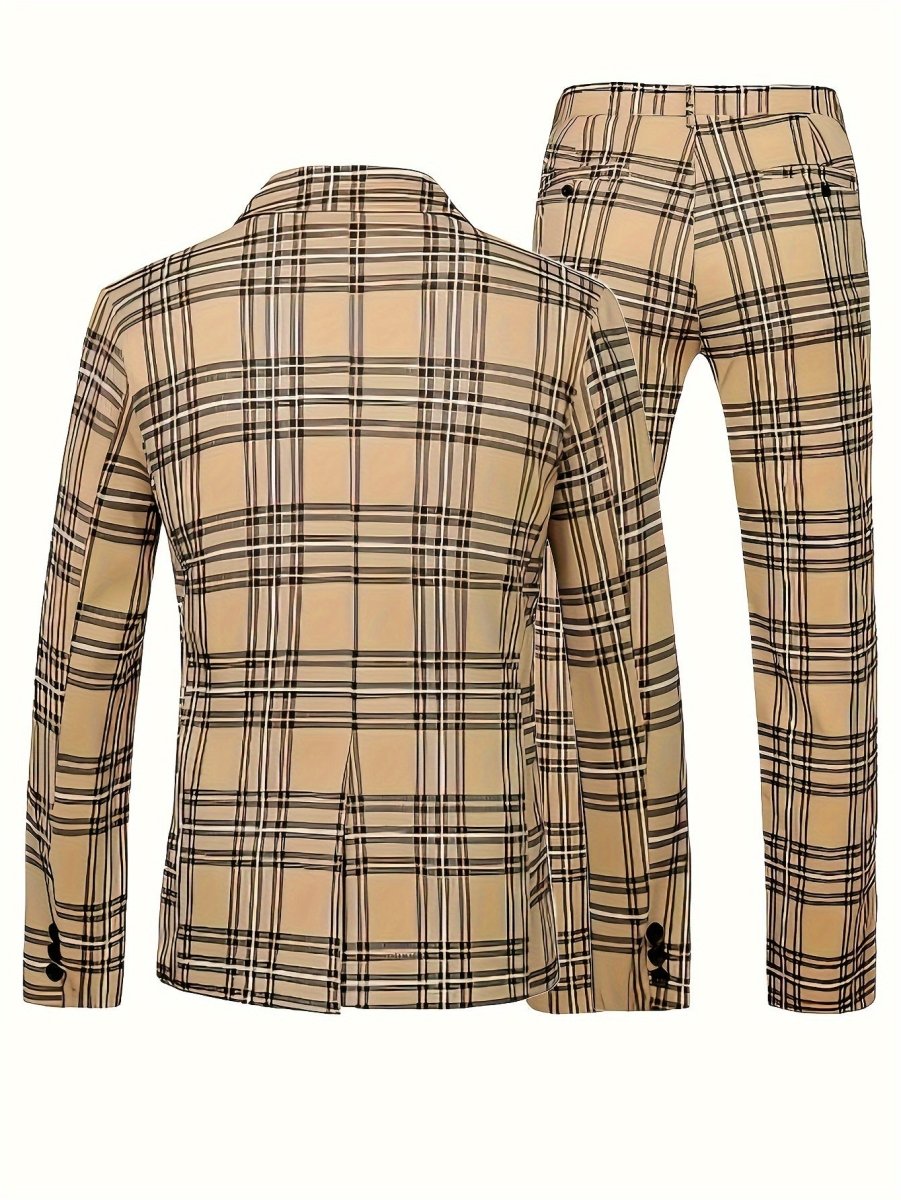 Men'S Plus Size Casual Suit, Striped Polyester 100% Workwear, Non - Stretch Woven Lapel Collar, Skinny Fit with Pockets, All - Season 120g/m² Fabric Weight, Lining Included - SHOWLU FASHION STORE