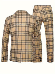 Men'S Plus Size Casual Suit, Striped Polyester 100% Workwear, Non - Stretch Woven Lapel Collar, Skinny Fit with Pockets, All - Season 120g/m² Fabric Weight, Lining Included - SHOWLU FASHION STORE