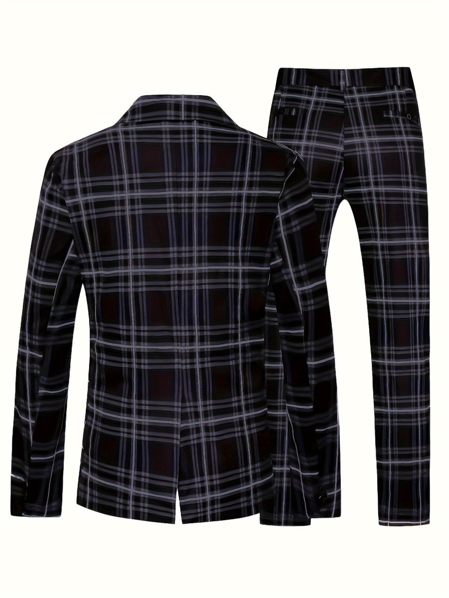 Men'S Plus Size Casual Suit, Striped Polyester 100% Workwear, Non - Stretch Woven Lapel Collar, Skinny Fit with Pockets, All - Season 120g/m² Fabric Weight, Lining Included - SHOWLU FASHION STORE