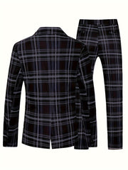 Men'S Plus Size Casual Suit, Striped Polyester 100% Workwear, Non - Stretch Woven Lapel Collar, Skinny Fit with Pockets, All - Season 120g/m² Fabric Weight, Lining Included - SHOWLU FASHION STORE