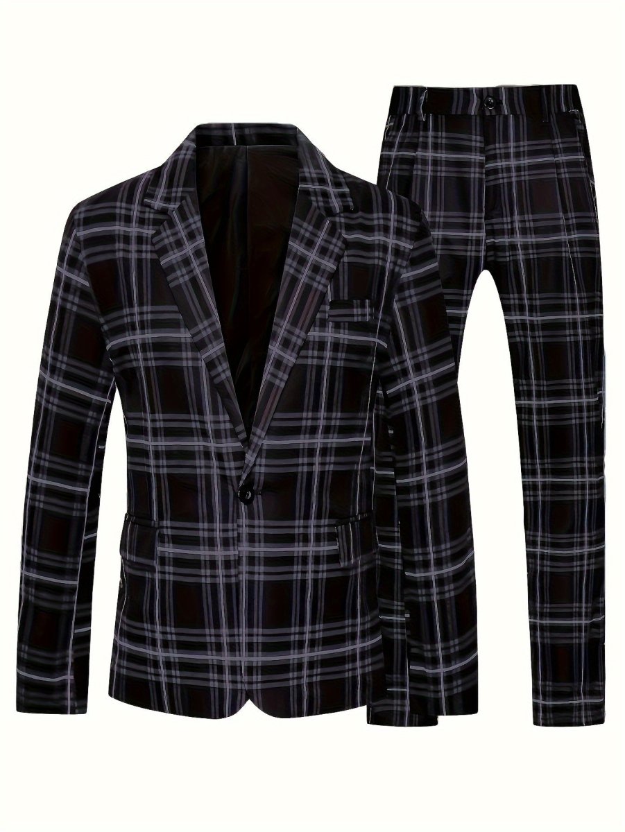 Men'S Plus Size Casual Suit, Striped Polyester 100% Workwear, Non - Stretch Woven Lapel Collar, Skinny Fit with Pockets, All - Season 120g/m² Fabric Weight, Lining Included - SHOWLU FASHION STORE