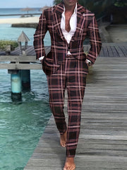 Men'S Plus Size Casual Suit, Striped Polyester 100% Workwear, Non - Stretch Woven Lapel Collar, Skinny Fit with Pockets, All - Season 120g/m² Fabric Weight, Lining Included - SHOWLU FASHION STORE