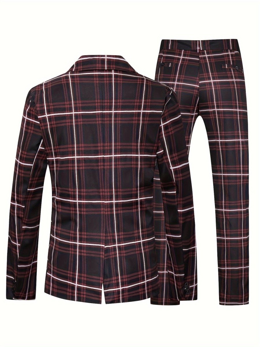 Men'S Plus Size Casual Suit, Striped Polyester 100% Workwear, Non - Stretch Woven Lapel Collar, Skinny Fit with Pockets, All - Season 120g/m² Fabric Weight, Lining Included - SHOWLU FASHION STORE