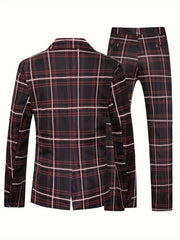 Men'S Plus Size Casual Suit, Striped Polyester 100% Workwear, Non - Stretch Woven Lapel Collar, Skinny Fit with Pockets, All - Season 120g/m² Fabric Weight, Lining Included - SHOWLU FASHION STORE
