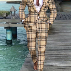 Men'S Plus Size Casual Suit, Striped Polyester 100% Workwear, Non - Stretch Woven Lapel Collar, Skinny Fit with Pockets, All - Season 120g/m² Fabric Weight, Lining Included - SHOWLU FASHION STORE