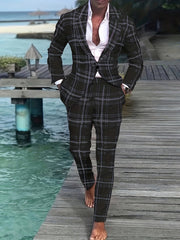 Men'S Plus Size Casual Suit, Striped Polyester 100% Workwear, Non - Stretch Woven Lapel Collar, Skinny Fit with Pockets, All - Season 120g/m² Fabric Weight, Lining Included - SHOWLU FASHION STORE