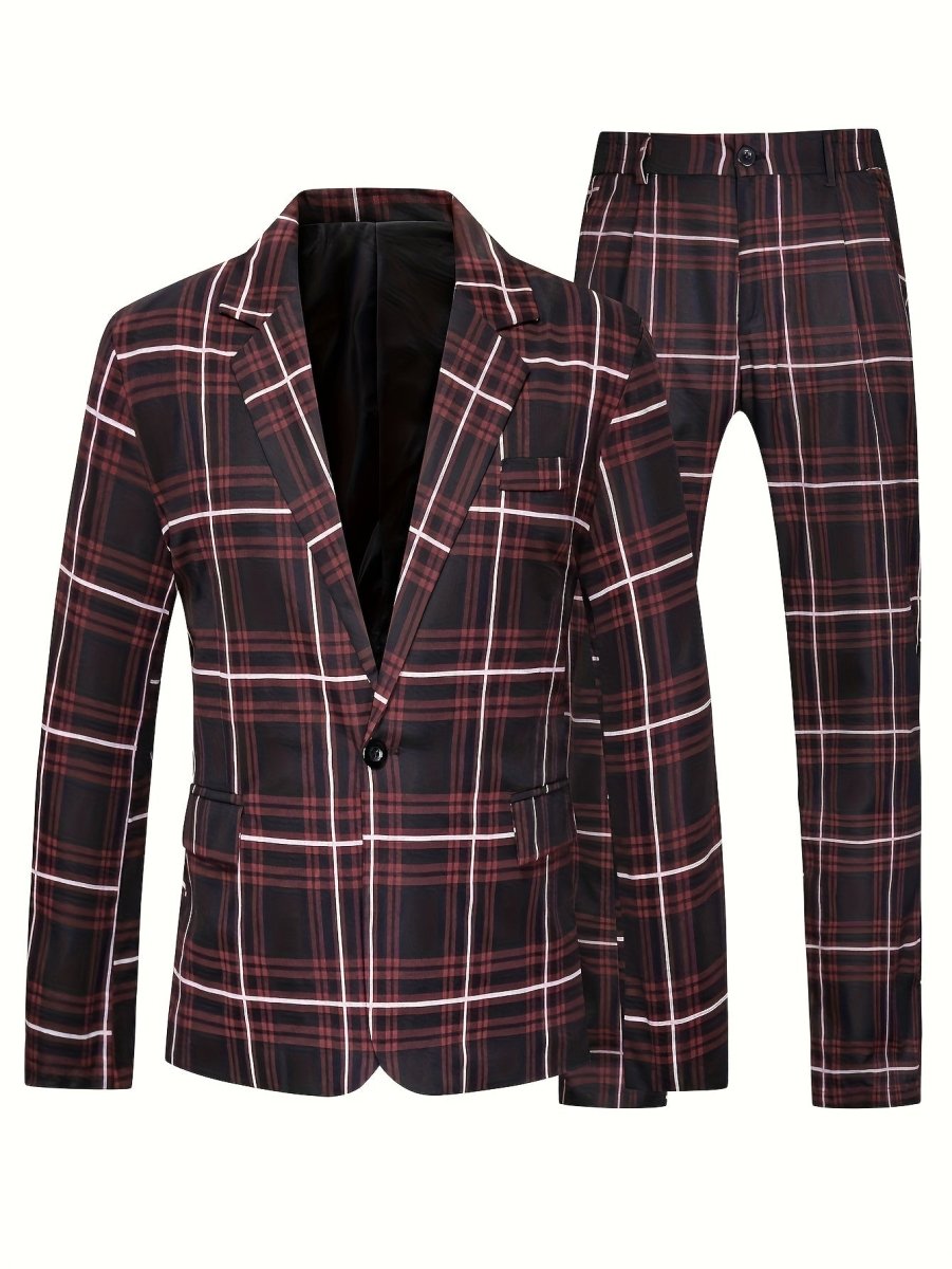Men'S Plus Size Casual Suit, Striped Polyester 100% Workwear, Non - Stretch Woven Lapel Collar, Skinny Fit with Pockets, All - Season 120g/m² Fabric Weight, Lining Included - SHOWLU FASHION STORE