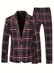 Men'S Plus Size Casual Suit, Striped Polyester 100% Workwear, Non - Stretch Woven Lapel Collar, Skinny Fit with Pockets, All - Season 120g/m² Fabric Weight, Lining Included - SHOWLU FASHION STORE