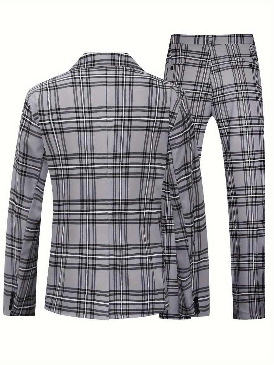 Men'S Plus Size Casual Suit, Striped Polyester 100% Workwear, Non - Stretch Woven Lapel Collar, Skinny Fit with Pockets, All - Season 120g/m² Fabric Weight, Lining Included - SHOWLU FASHION STORE