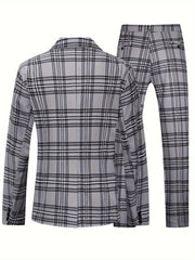 Men'S Plus Size Casual Suit, Striped Polyester 100% Workwear, Non - Stretch Woven Lapel Collar, Skinny Fit with Pockets, All - Season 120g/m² Fabric Weight, Lining Included - SHOWLU FASHION STORE