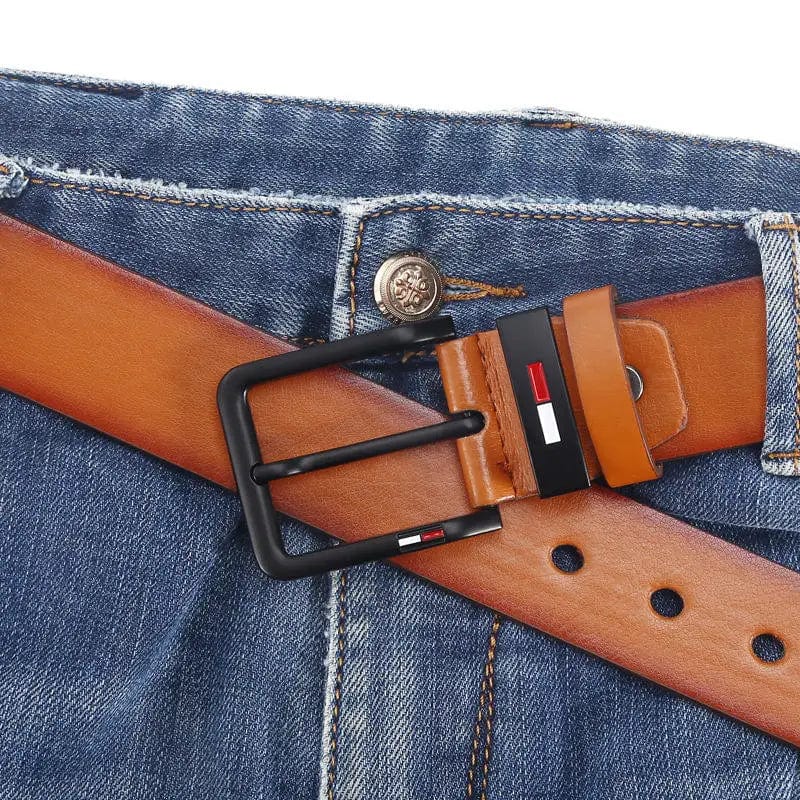 Men's PU Leather Alloy Pin Square Buckle Belt BusinessLeisure Belts 2023 Fashion Black Coffee Brown WaistBelts for Men - SHOWLU FASHION STORE