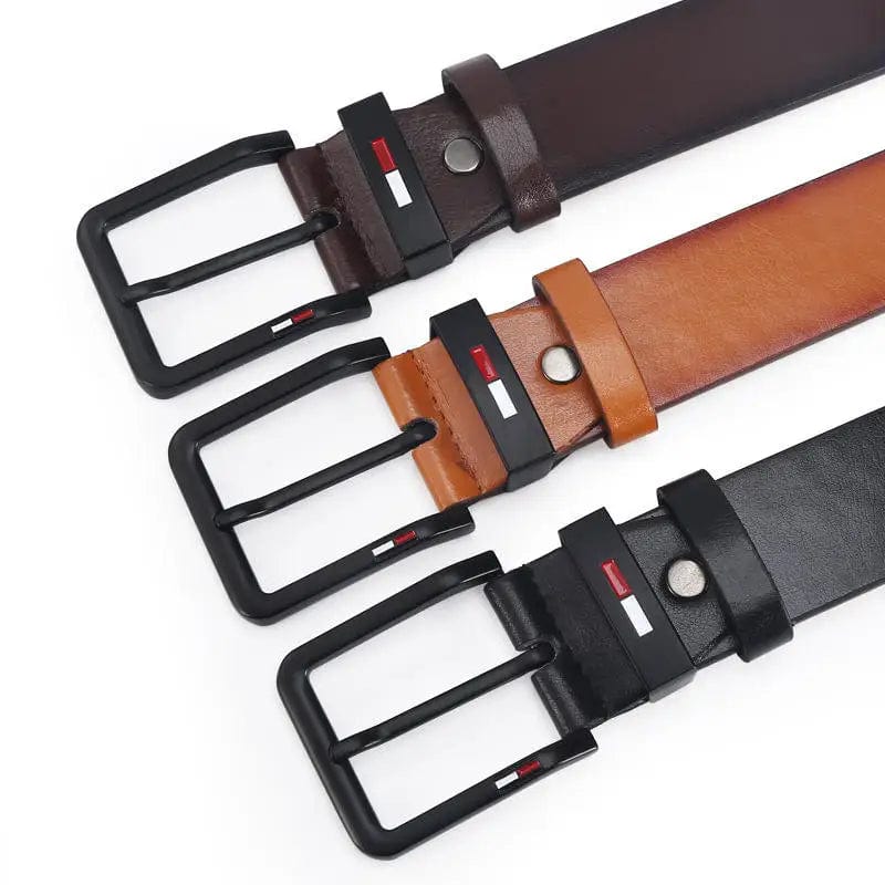 Men's PU Leather Alloy Pin Square Buckle Belt BusinessLeisure Belts 2023 Fashion Black Coffee Brown WaistBelts for Men - SHOWLU FASHION STORE