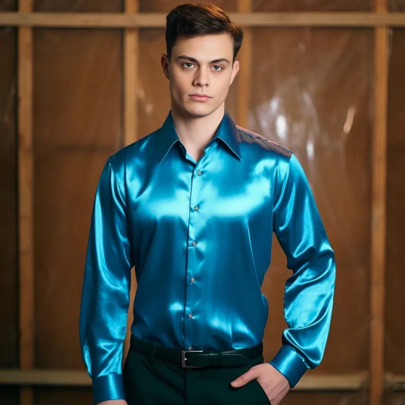 Men's Satin Luxury Dress Shirts Fashion Silk Smooth Male Tuxedo Shirt Solid Wedding Party Prom Casual Shirt Business Office - SHOWLU FASHION STORE