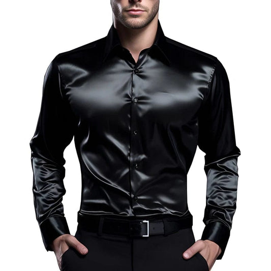 Men's Satin Luxury Dress Shirts Fashion Silk Smooth Male Tuxedo Shirt Solid Wedding Party Prom Casual Shirt Business Office - SHOWLU FASHION STORE
